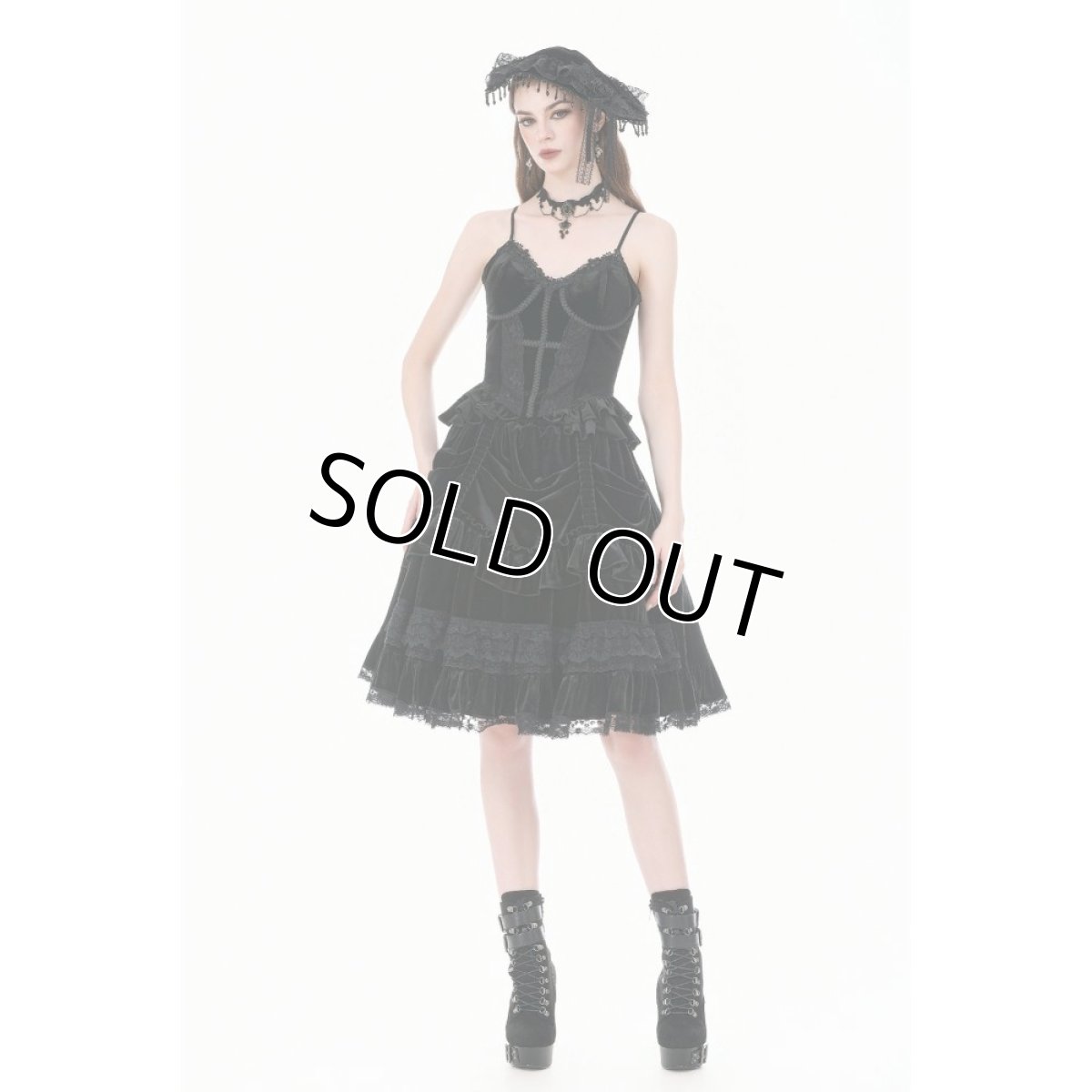 画像4: Dark Lolita Skirt in Matte Velvet with Lace Trims / スカート【DARK IN LOVE】 (4)