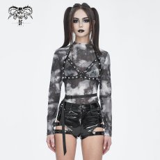 画像3: 🔥SALE🔥Tie-dyed mesh leather strip embellished / トップスセット【Devil Fashion】 (3)