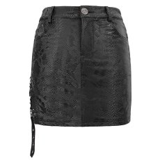 画像8: 🔥SALE🔥Villisca' Punk Snakeskin Print Asymmetric Skirt / レザースカート【Devil Fashion】 (8)