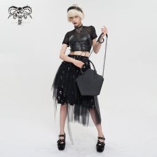 画像3: 🔥SALE🔥Cracked mesh leather spliced women's short sleeves top / トップス【Devil Fashion】 (3)