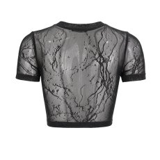 画像9: 🔥SALE🔥Cracked mesh leather spliced women's short sleeves top / トップス【Devil Fashion】 (9)