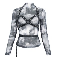 画像8: 🔥SALE🔥Tie-dyed mesh leather strip embellished / トップスセット【Devil Fashion】 (8)