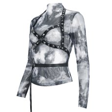 画像9: 🔥SALE🔥Tie-dyed mesh leather strip embellished / トップスセット【Devil Fashion】 (9)