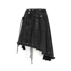 画像13: Black Gothic Punk Skull Lace Up Pleated High-Low Skirt / スカート【Devil Fashion】 (13)