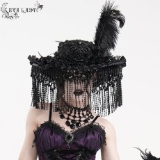 画像2: Long and short tassel black big round widow hat / ハット【Devil Fashion】 (2)