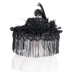 画像9: Long and short tassel black big round widow hat / ハット【Devil Fashion】 (9)
