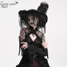 画像4: Long and short tassel black big round widow hat / ハット【Devil Fashion】 (4)