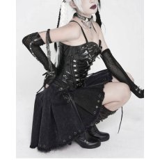 画像4: Black Gothic Punk Skull Lace Up Pleated High-Low Skirt / スカート【Devil Fashion】 (4)