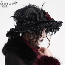 画像6: Long and short tassel black big round widow hat / ハット【Devil Fashion】 (6)