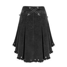 画像14: Black Gothic Punk Skull Lace Up Pleated High-Low Skirt / スカート【Devil Fashion】 (14)