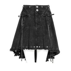 画像12: Black Gothic Punk Skull Lace Up Pleated High-Low Skirt / スカート【Devil Fashion】 (12)