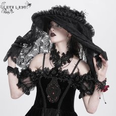 画像1: Black Skull Rose Mesh Widow Hat / 髑髏の花嫁 / ハット【Devil Fashion】 (1)