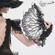 画像2: Fan with Branch-Patterned Lace Appliqué / 扇子【Devil Fashion】 (2)