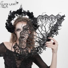 画像1: Fan with Branch-Patterned Lace Appliqué / 扇子【Devil Fashion】 (1)