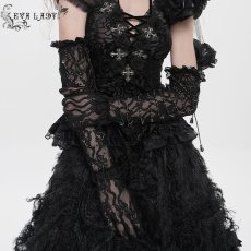 画像1: Butterfly Lace Mesh Gothic Long Gloves / アームカバー【Devil Fashion】 (1)