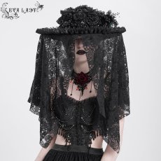 画像2: Black Skull Rose Mesh Widow Hat / 髑髏の花嫁 / ハット【Devil Fashion】 (2)