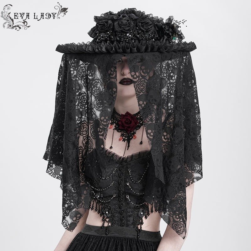 Black Skull Rose Mesh Widow Hat / 髑髏の花嫁 / ハット【Devil