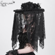 画像4: Black Skull Rose Mesh Widow Hat / 髑髏の花嫁 / ハット【Devil Fashion】 (4)
