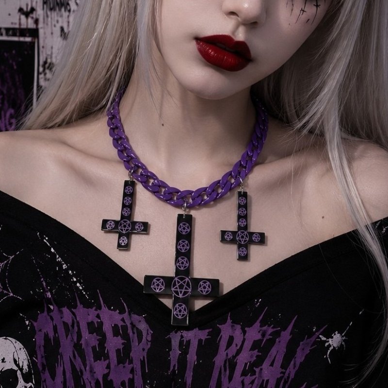 🔥SALE🔥Inverted Cross / Pentagram / Purple / ネックレス