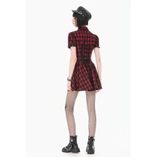 画像9: Retro Punk Red Plaid Cutout Lace-Up Dress / ワンピース【DARK IN LOVE】 (9)