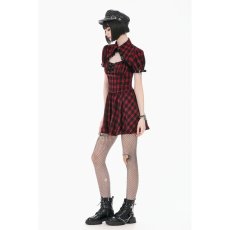 画像8: Retro Punk Red Plaid Cutout Lace-Up Dress / ワンピース【DARK IN LOVE】 (8)
