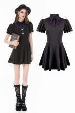 画像1: Dark Academic Purple Lace Collar Puff Sleeve Dress / ワンピース【DARK IN LOVE】 (1)