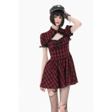 画像2: Retro Punk Red Plaid Cutout Lace-Up Dress / ワンピース【DARK IN LOVE】 (2)