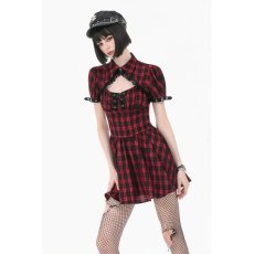 画像3: Retro Punk Red Plaid Cutout Lace-Up Dress / ワンピース【DARK IN LOVE】 (3)