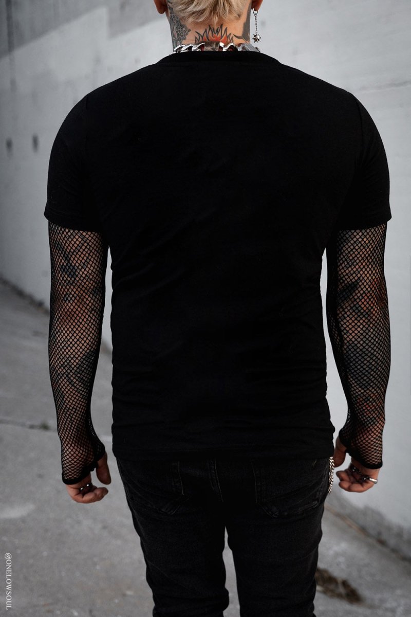 画像8: Graveyard Goth Fishnet Sleeve Shirt / フィッシュネット付きＴシャツ【VampireFreaks】 (8)