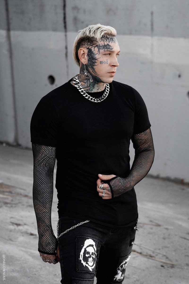 画像10: Graveyard Goth Fishnet Sleeve Shirt / フィッシュネット付きＴシャツ【VampireFreaks】 (10)