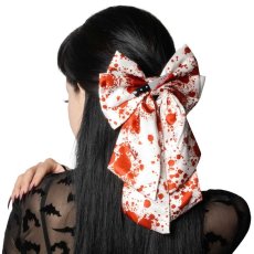 画像2: Blood Splatter Cleaver Satin Hair Bow / White / ヘアクリップ【KREEPSVILLE 666】 (2)