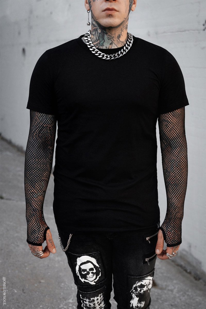 画像6: Graveyard Goth Fishnet Sleeve Shirt / フィッシュネット付きＴシャツ【VampireFreaks】 (6)