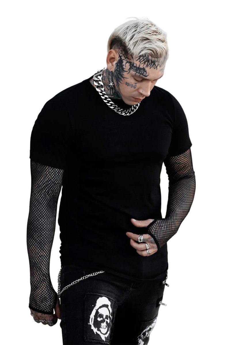 画像12: Graveyard Goth Fishnet Sleeve Shirt / フィッシュネット付きＴシャツ【VampireFreaks】 (12)