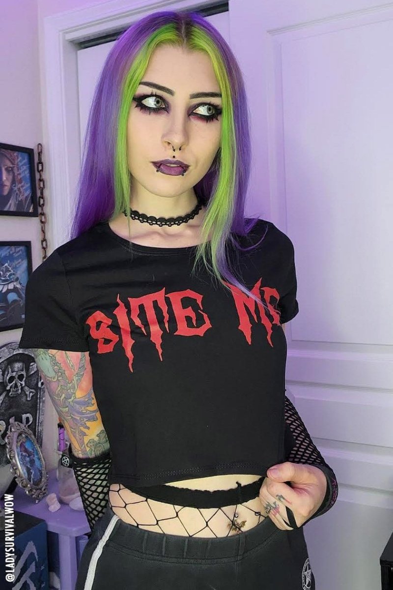 画像1: Bite Me Crop Top / クロップ丈 / Ｔシャツ【VampireFreaks】 (1)