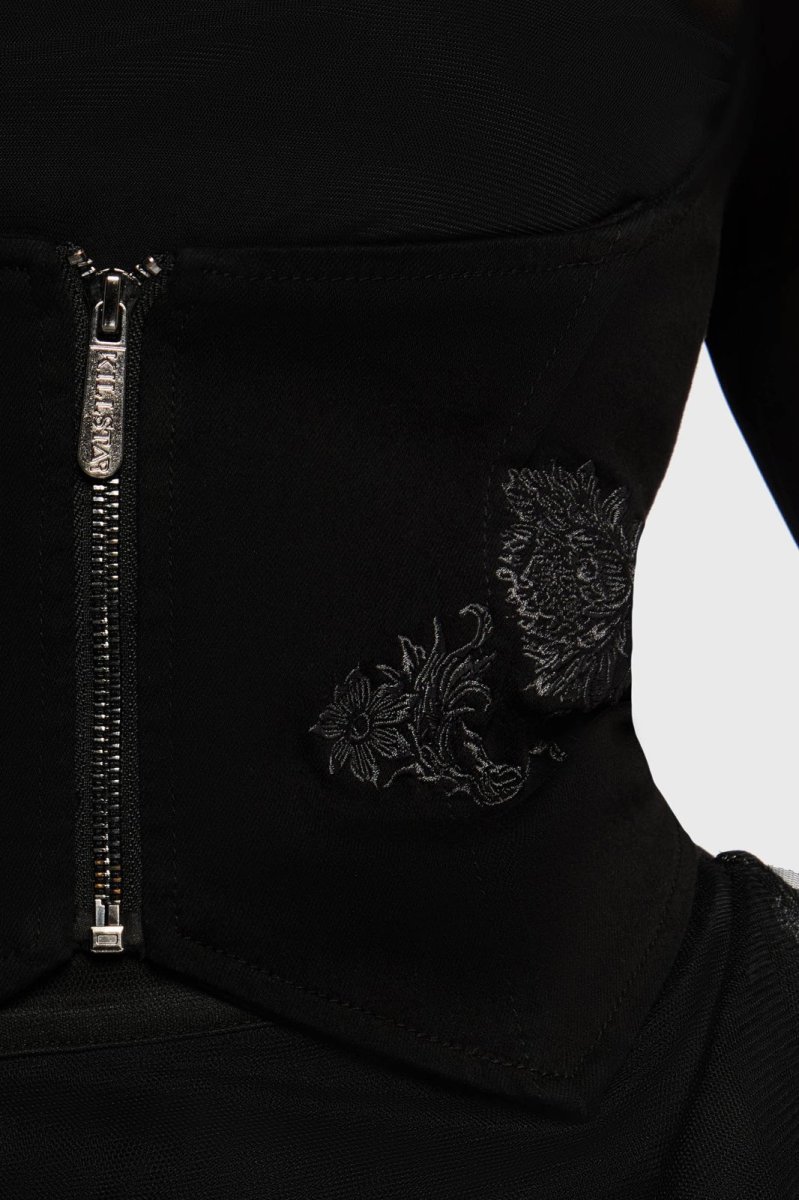 画像2: Gaia Adorned Underbust Corset / 黒薔薇拘束 / アンダーバストコルセット【KILL STAR】 (2)