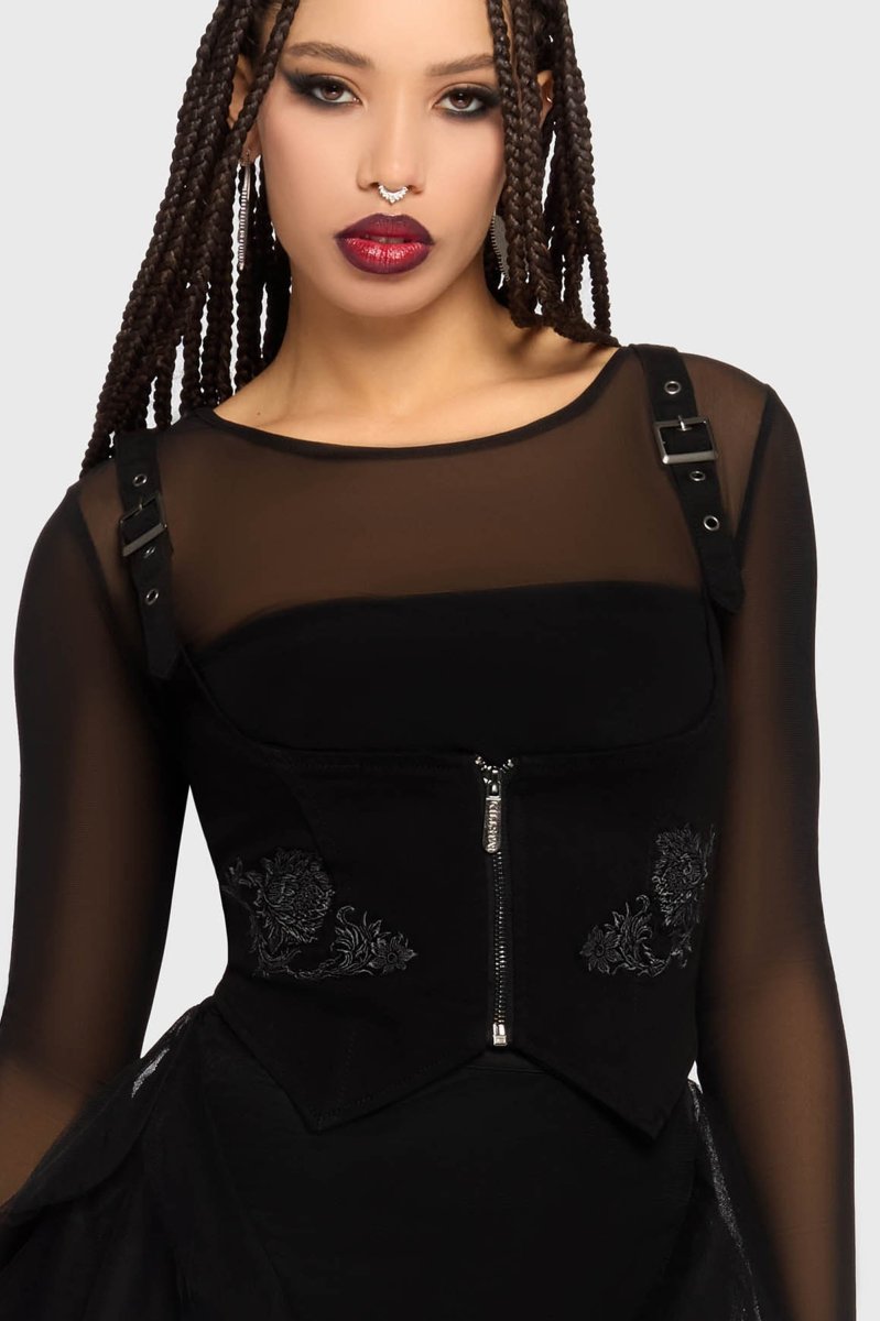 画像9: Gaia Adorned Underbust Corset / 黒薔薇拘束 / アンダーバストコルセット【KILL STAR】 (9)