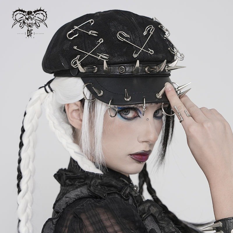 Hand-Painted Black Wool-Blend Octagonal Cap / キャスケット【Devil