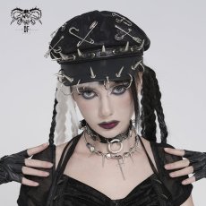 画像2: Hand-Painted Black Wool-Blend Octagonal Cap / キャスケット【Devil Fashion】 (2)