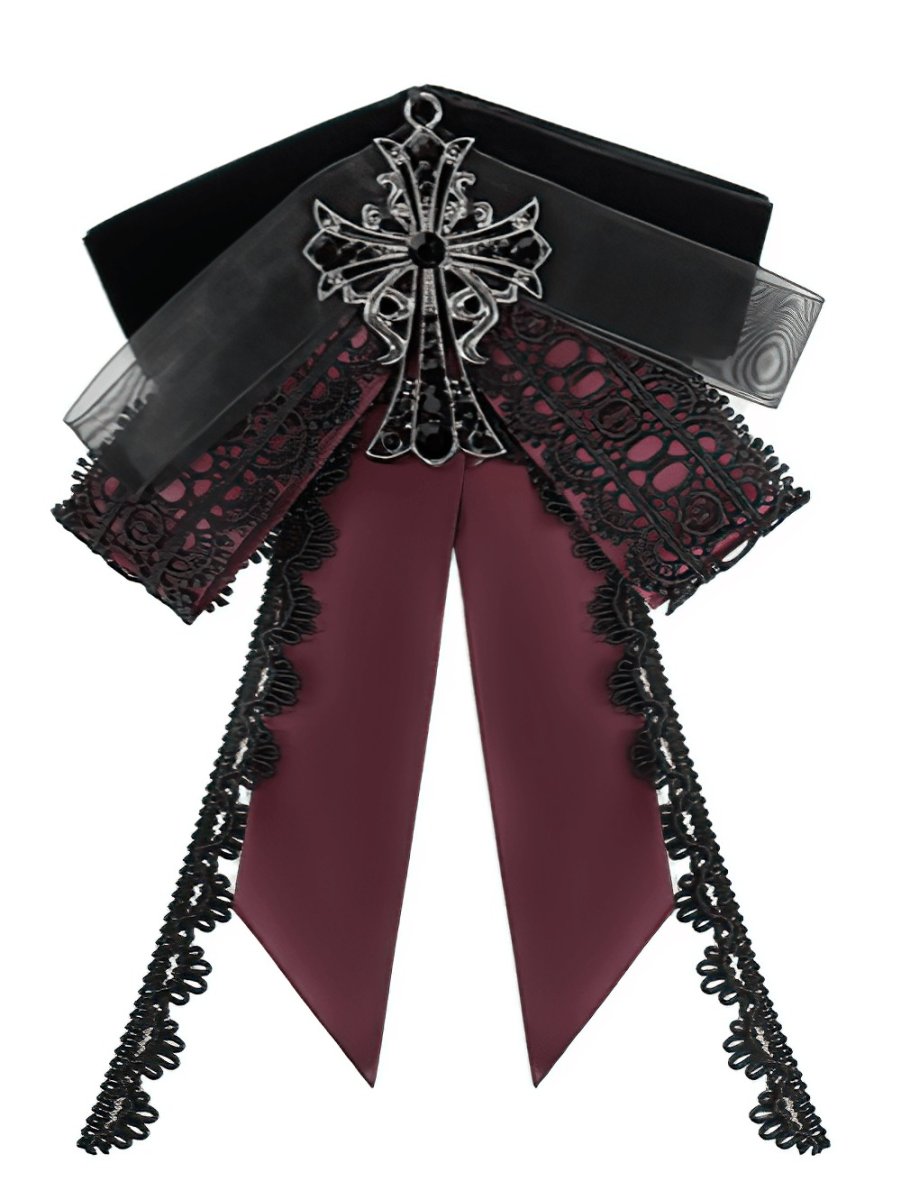 画像3: Gothic ribbon bow tie / Burgundy / 蝶ネクタイ【Devil Fashion】 (3)