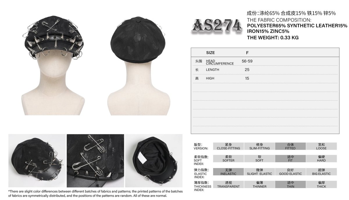 画像12: Hand-Painted Black Wool-Blend Octagonal Cap / キャスケット【Devil Fashion】 (12)