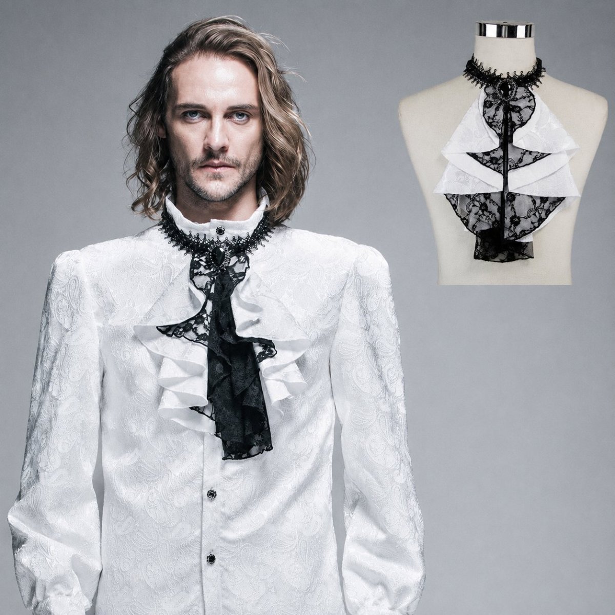 画像1: Paisley men lace bow tie / BLACK×WHITE / 付け襟 / ジャボタイ【Devil Fashion】 (1)