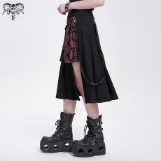 画像4: fake 2 pieces black and red Scottish plaid overskirt / スカート【Devil Fashion】 (4)
