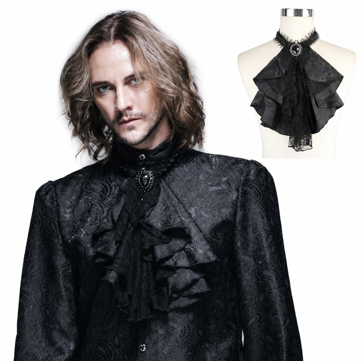 画像1: Paisley men lace bow tie / BLACK / 付け襟 / ジャボタイ【Devil Fashion】 (1)