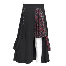 画像7: fake 2 pieces black and red Scottish plaid overskirt / スカート【Devil Fashion】 (7)