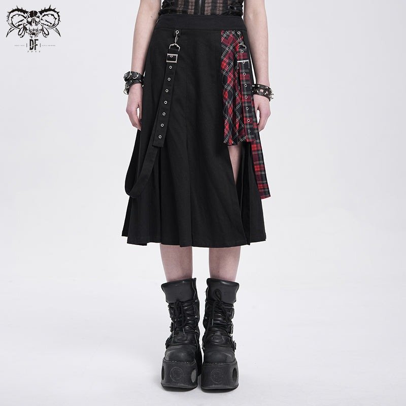 fake 2 pieces black and red Scottish plaid overskirt / スカート