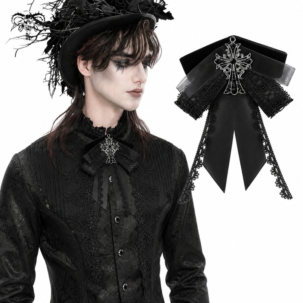 画像1: Gothic ribbon bow tie / Black / 蝶ネクタイ【Devil Fashion】 (1)