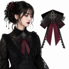 画像1: Gothic ribbon bow tie / Burgundy / 蝶ネクタイ【Devil Fashion】 (1)