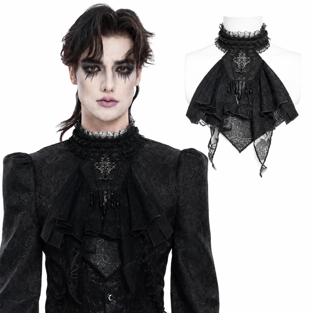 画像1: Gothic Cross Beaded Neckwear / Black / 付け襟 / ジャボタイ【Devil Fashion】 (1)