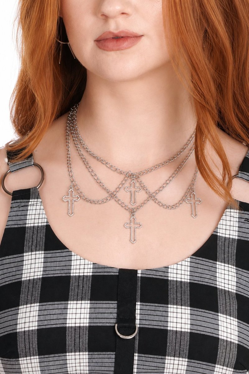 画像1: SILVER CROSS NECKLACE / ネックレス【Banned Apparel】 (1)