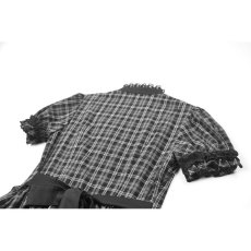 画像15: Dark Lolita Gingham Patchwork Lace Ruffle Puff Sleeve A-Line Dress / ワンピース【DARK IN LOVE】 (15)